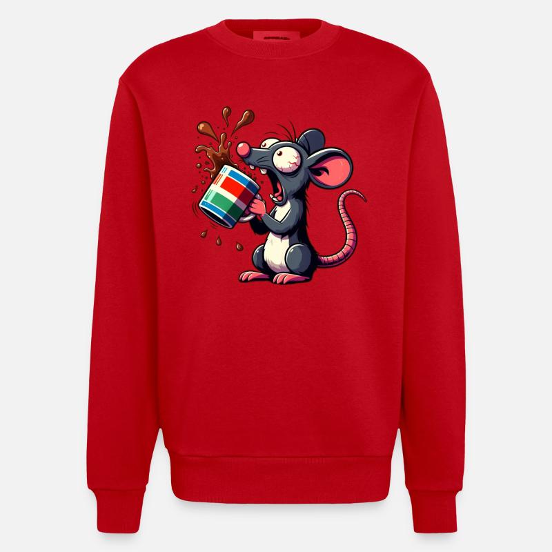 Mouse with coffee caffeine shock - Heavyweight Oversized Organic Crew Neck Made in EU - red