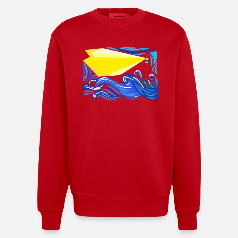 Meer im Sturm mit Leuchtturm - Heavyweight Oversized Organic Crew Neck Made in EU - Rot