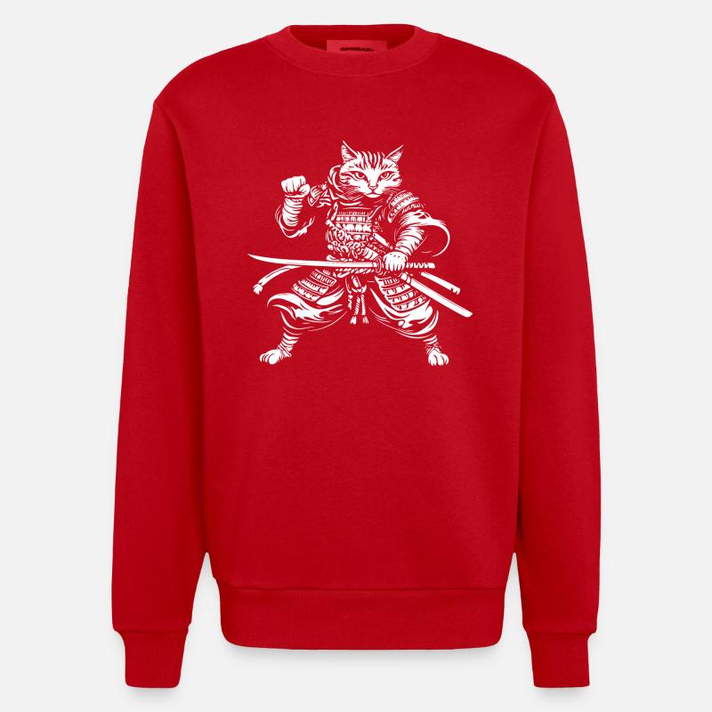 Katze Samurai - Heavyweight Oversized Organic Crew Neck Made in EU - Rot