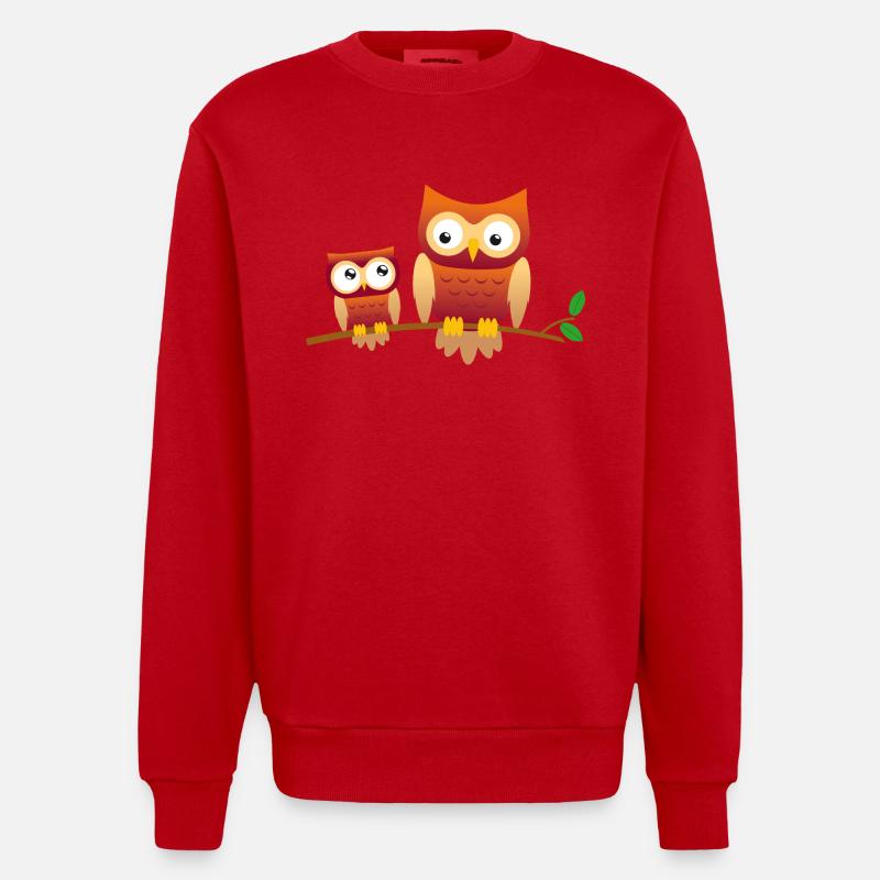 Eule mit kleiner Eule - Heavyweight Oversized Organic Crew Neck Made in EU - Rot