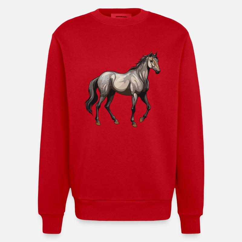 Pferd Tier - Heavyweight Oversized Organic Crew Neck Made in EU - Rot