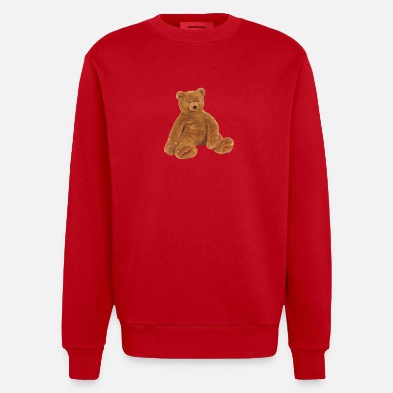 Teddy bear on the TShirt as a gift Gift idea - Heavyweight Oversized Organic Crew Neck Made in EU - red