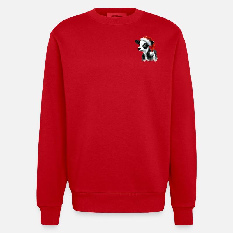 Weihnachtskalb mit Nikolausmütze - Heavyweight Oversized Organic Crew Neck Made in EU - Rot