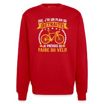 Je prévois de faire du vélo retraité cycliste - Sweat bio épais oversize fabriqué en UE - rouge - Devant - AI Model Female 172 light (172cm) & AI Model Male 178 light (178cm)