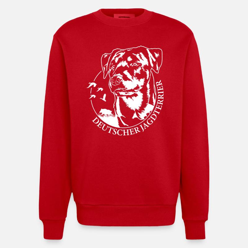 Deutscher Jagdterrier Jagdhunde Hunde Wilsigns - Heavyweight Oversized Organic Crew Neck Made in EU - Rot