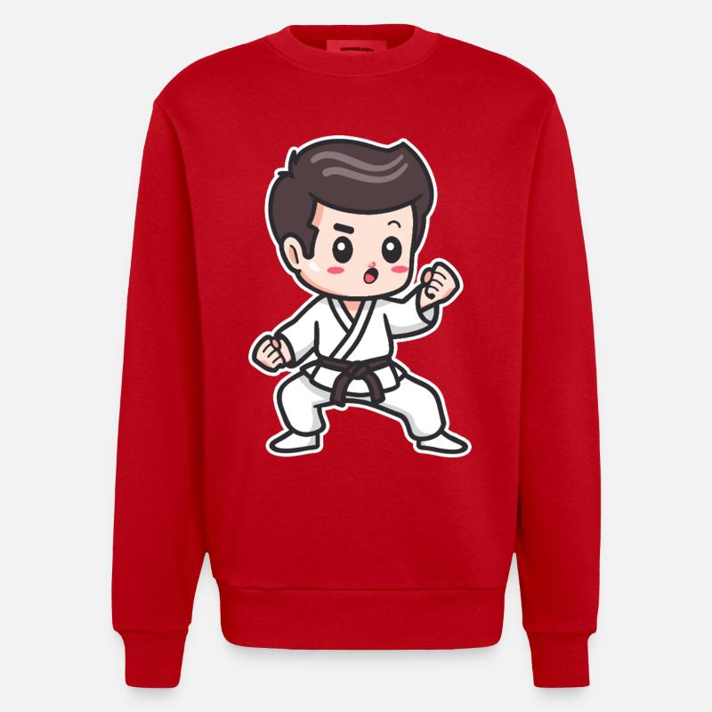 Karate Junge Zeichnung - Heavyweight Oversized Organic Crew Neck Made in EU - Rot