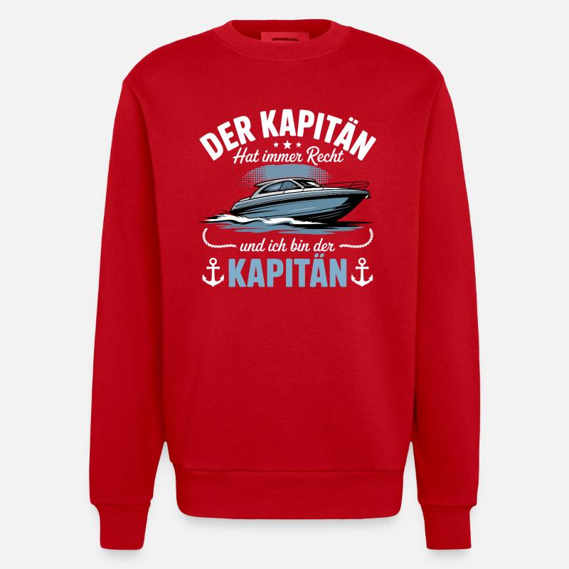 Kapitän Boot Bootsführerschein - Heavyweight Oversized Organic Crew Neck Made in EU - Rot