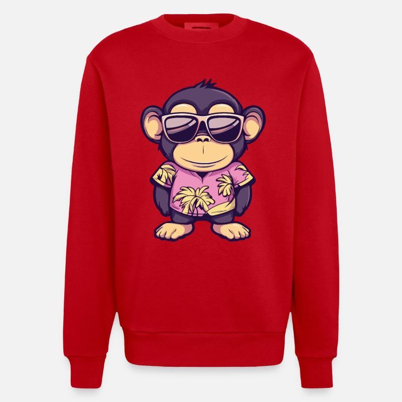 Affe Comic Lustig Sommer - Heavyweight Oversized Organic Crew Neck Made in EU - Rot