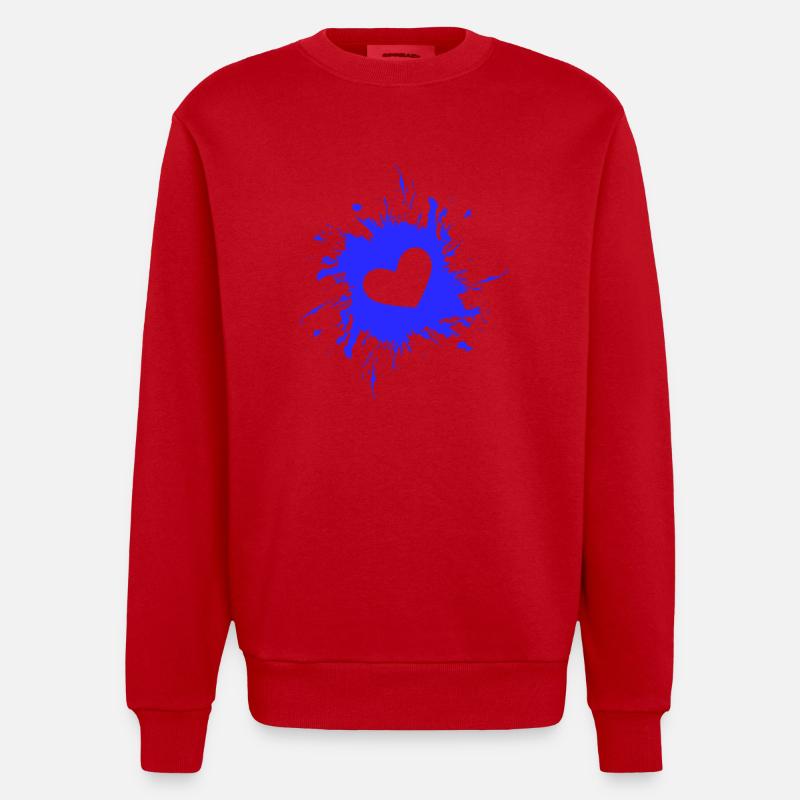 Herz Fleck Tinte Blau - Heavyweight Oversized Organic Crew Neck Made in EU - Rot