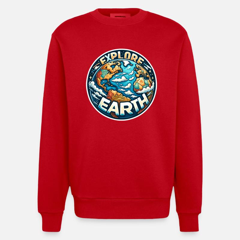 Explore Earth - Erde Illustration - Heavyweight Oversized Organic Crew Neck Made in EU - Rot