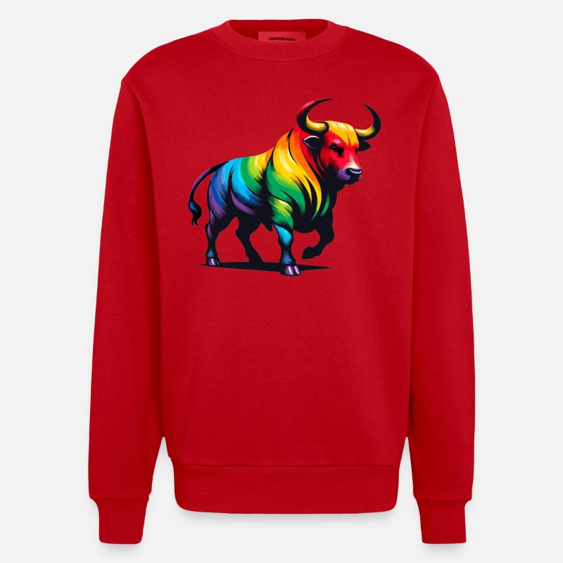 Stier Sternzeichen Sternzeichen Lebendiges Regenbogen-Design - Heavyweight Oversized Organic Crew Neck Made in EU - Rot