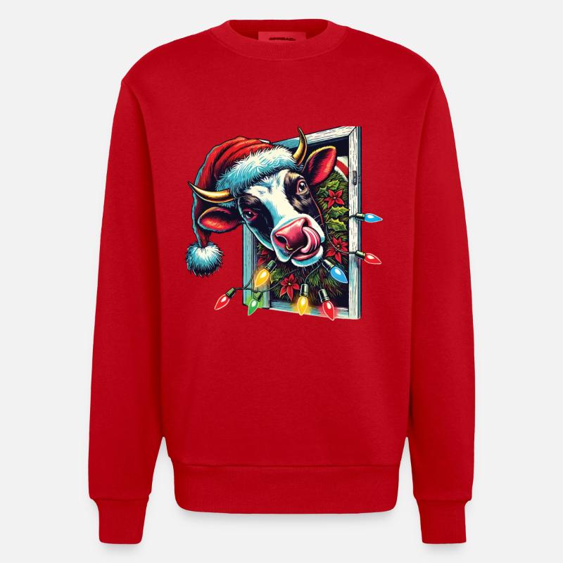 Lustige Weihnachtskuh Mit Lichtern - Heavyweight Oversized Organic Crew Neck Made in EU - Rot