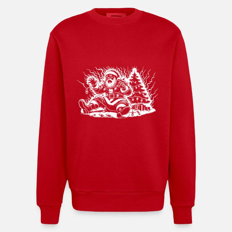 Weihnachtsmann Stromschlag Am Baum - Heavyweight Oversized Organic Crew Neck Made in EU - Rot