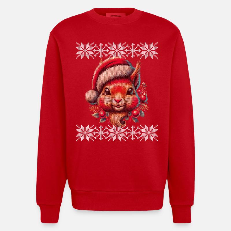 Niedliches Weihnachts-Eichhörnchen Mit Mütze - Heavyweight Oversized Organic Crew Neck Made in EU - Rot