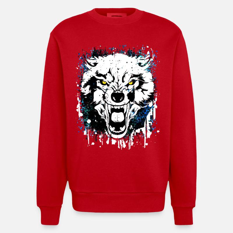 Wolf - Wölfe - Werwolf - Wolfsrudel - Vollmond - Heavyweight Oversized Organic Crew Neck Made in EU - Rot