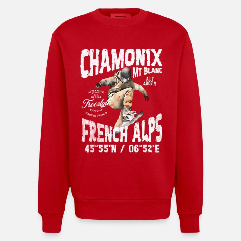Skateboarder Chamonix Mont Blanc - Sweat bio épais oversize fabriqué en UE - rouge