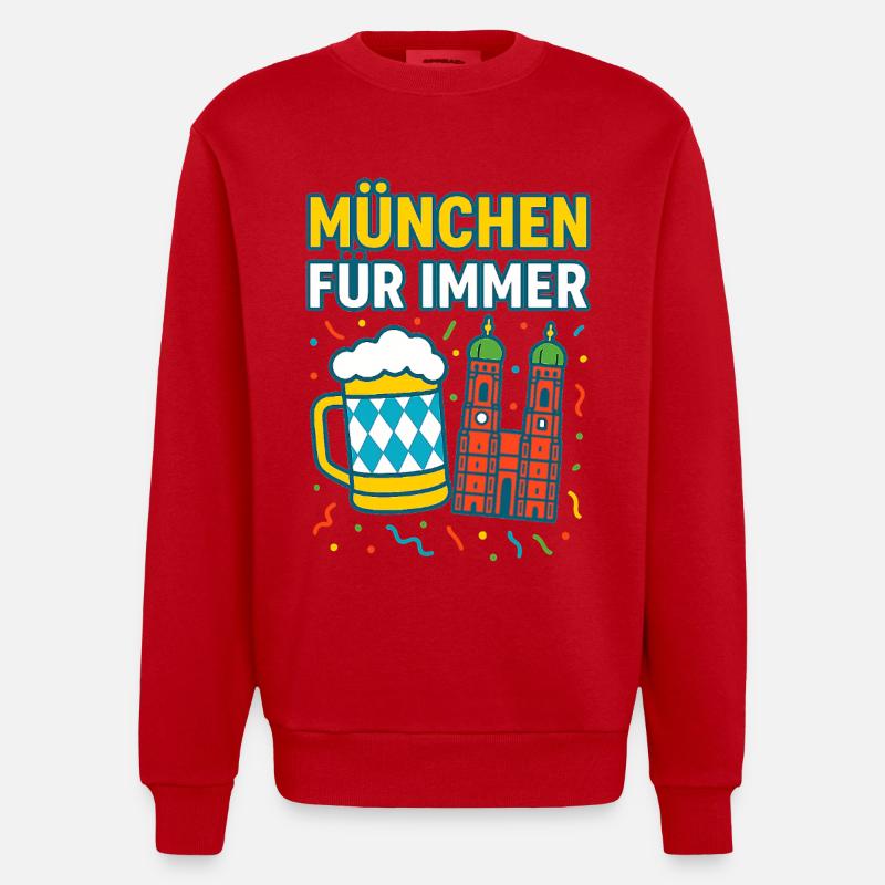 Munich Forever Beer et Skyline - Sweat bio épais oversize fabriqué en UE - rouge