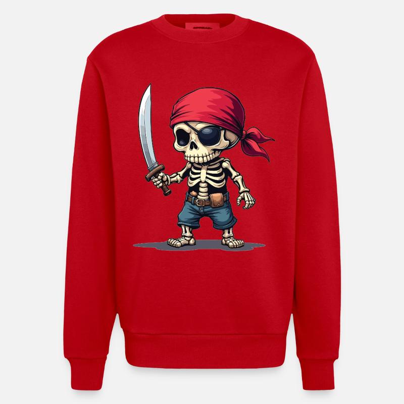 Squelette de pirate avec épée - Sweat bio épais oversize fabriqué en UE - rouge