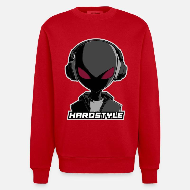 Hardstyle Alien – Conception musicale au casque - Sweat bio épais oversize fabriqué en UE - rouge