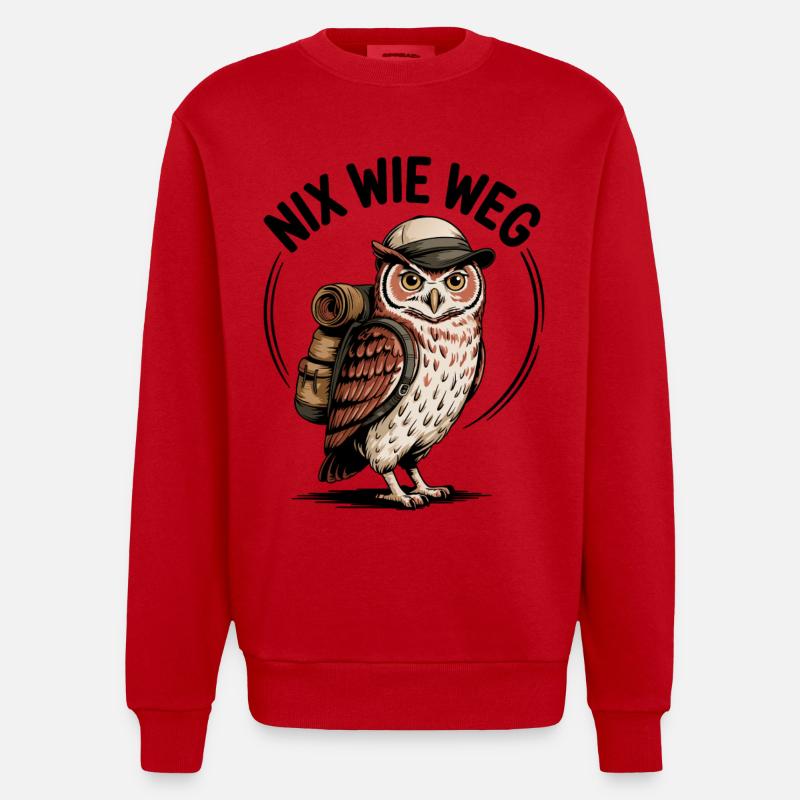 Wandernde Eule mit Rucksack - Heavyweight Oversized Organic Crew Neck Made in EU - Rot