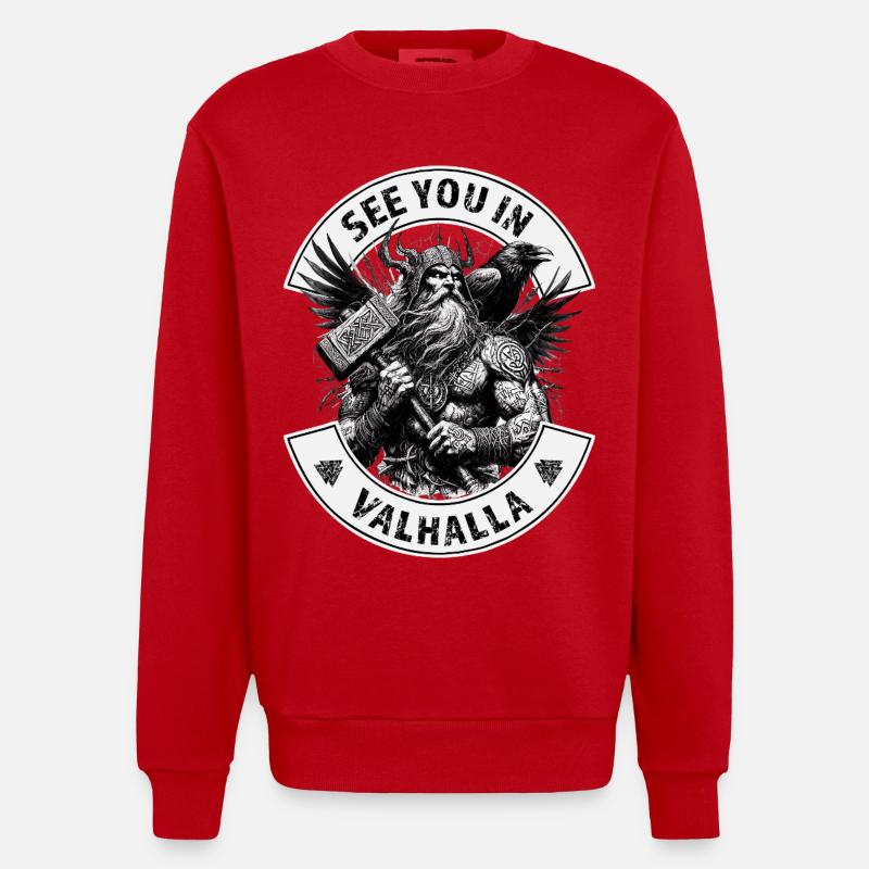 On se voit à Valhalla - Sweat bio épais oversize fabriqué en UE - rouge