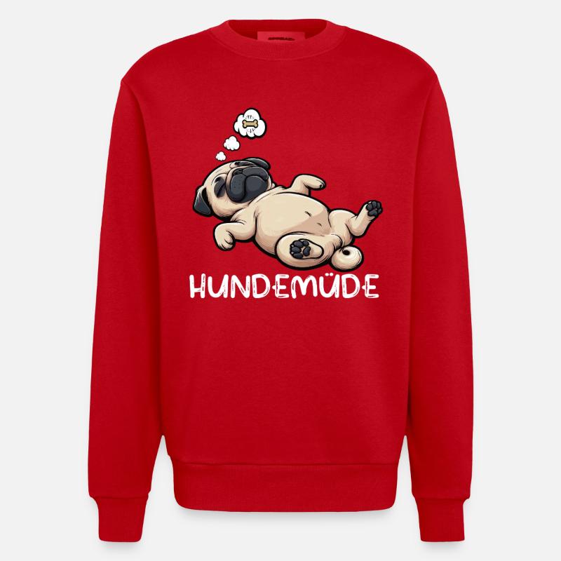Hundemüde Mops Möpse Mopsbesitzer Mopsliebhaber - Heavyweight Oversized Organic Crew Neck Made in EU - Rot