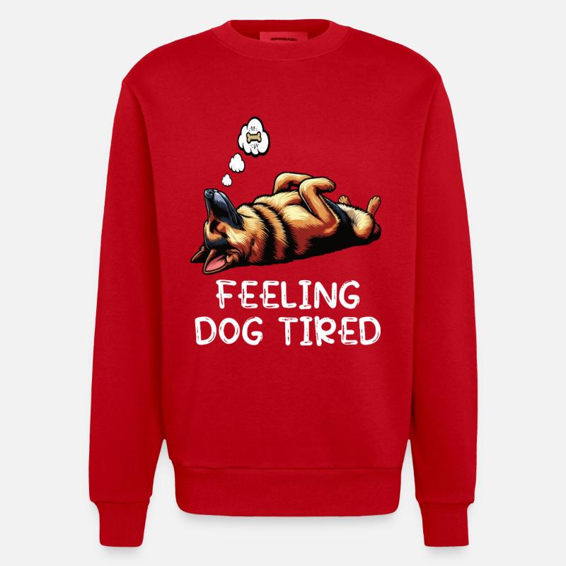 Feeling Dog Tired German Shepherd - Heavyweight Oversized Organic Crew Neck Made in EU - red