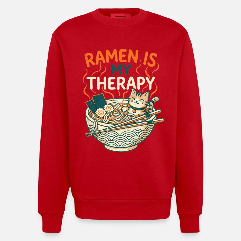 Ramen Therapy Cat - Sweat bio épais oversize fabriqué en UE - rouge