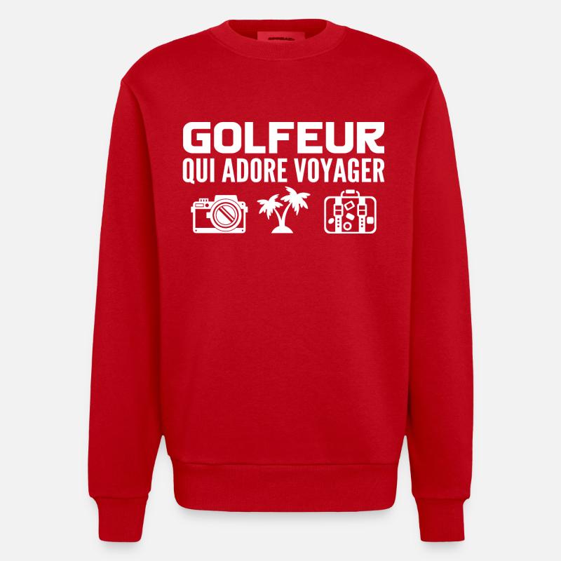 Voyageurs & Golfeurs : Passion & Découverte - Sweat bio épais oversize fabriqué en UE - rouge