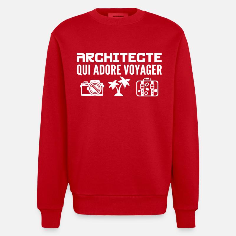 Voyageurs & Architectes : Passion & Découverte - Sweat bio épais oversize fabriqué en UE - rouge