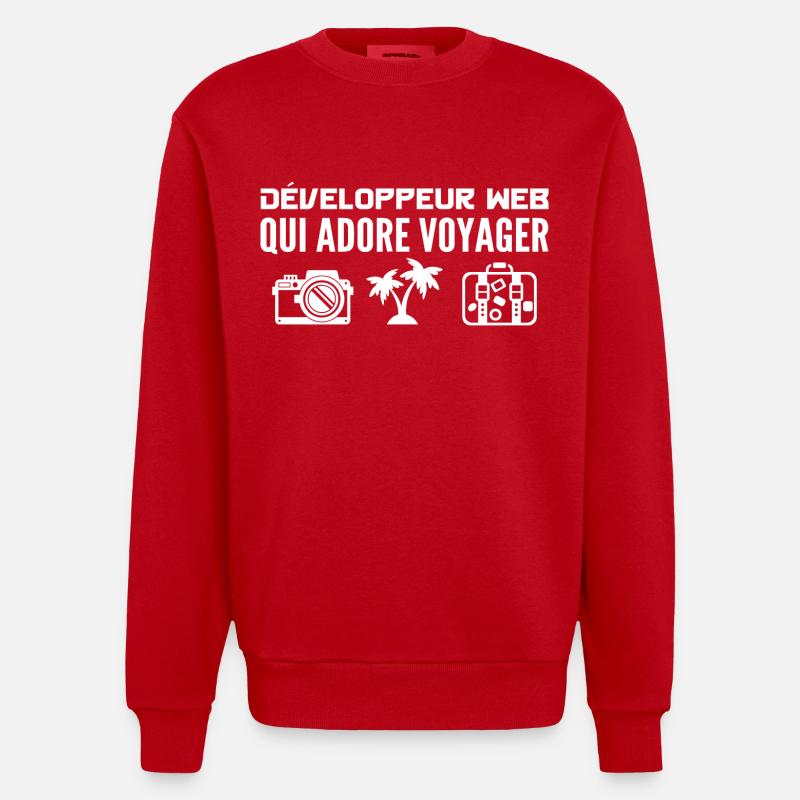 Voyageurs & Développeurs web Passion & Découverte - Sweat bio épais oversize fabriqué en UE - rouge
