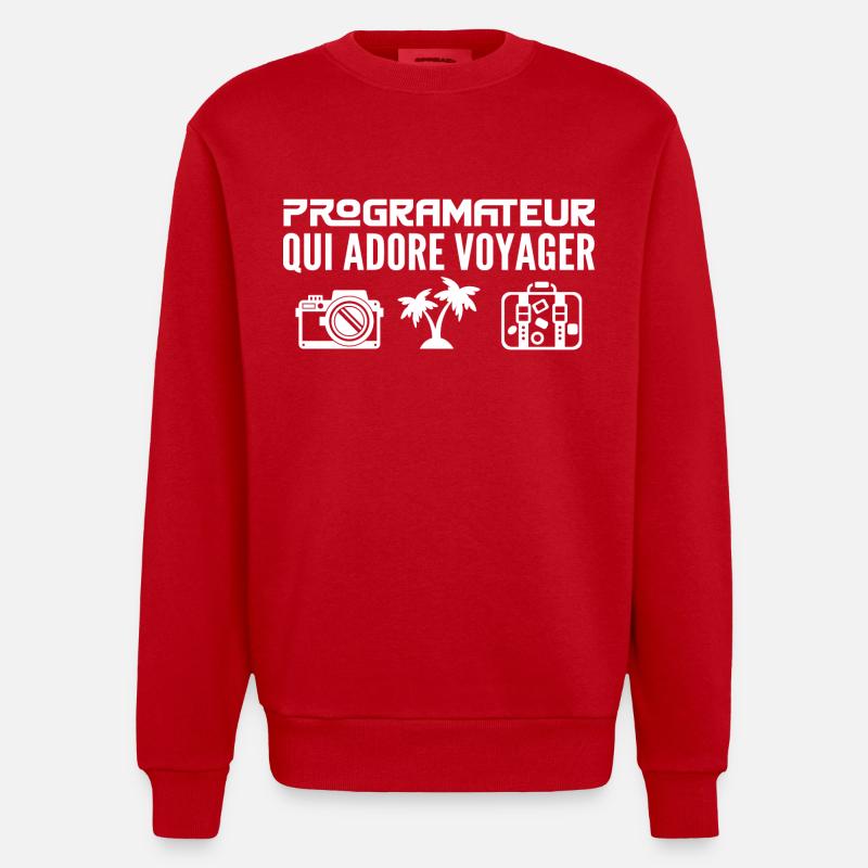 Travelers & Programmers: Passion & Discovery - Heavyweight Oversized Organic Crew Neck Made in EU - red