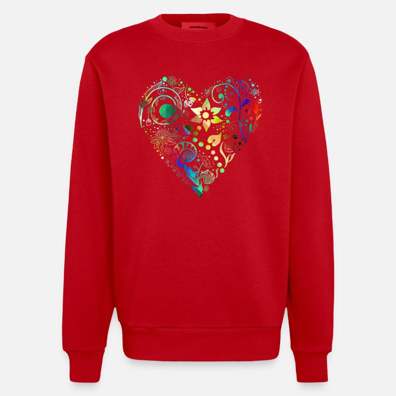 Blumenherz Regenbogen - Heavyweight Oversized Organic Crew Neck Made in EU - Rot