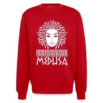 Femme aux cheveux de serpents (blanc) - Sweat bio épais oversize fabriqué en UE - rouge - Devant - AI Model Female 172 light (172cm) & AI Model Male 178 light (178cm)