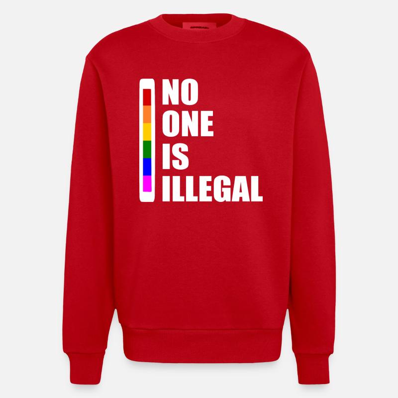 No one is illegal - Heavyweight Oversized Organic Crew Neck Made in EU - red