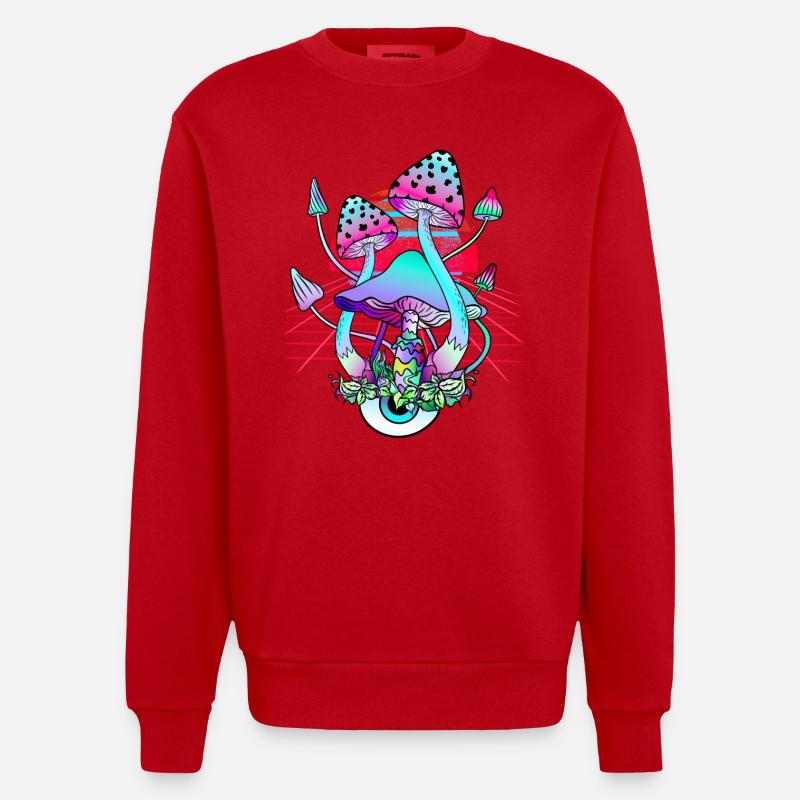 Champignons Psychédéliques - Retro Wave Sunset - Sweat bio épais oversize fabriqué en UE - rouge