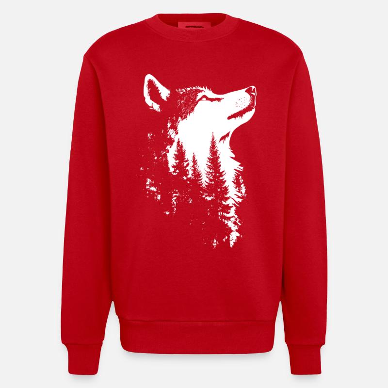 Nordischer Wolf Wald Silhouette - Heavyweight Oversized Organic Crew Neck Made in EU - Rot