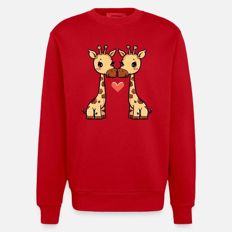 Girafe Couple Saint-Valentin - Sweat bio épais oversize fabriqué en UE - rouge