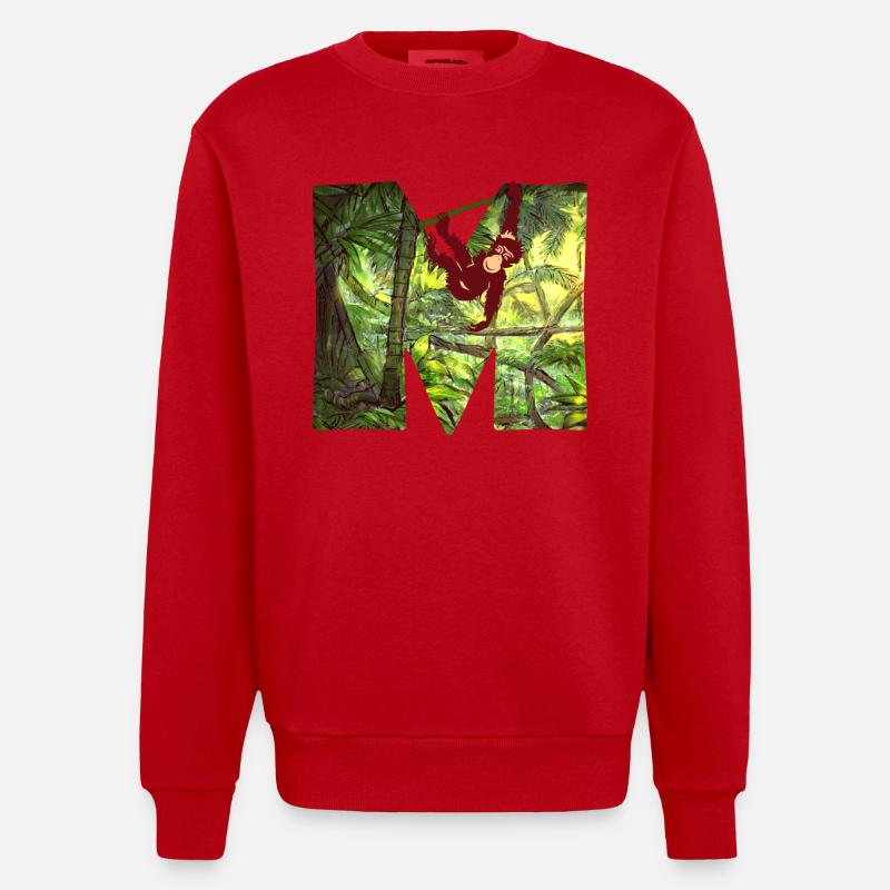 dschungel mit affe m - Heavyweight Oversized Organic Crew Neck Made in EU - Rot