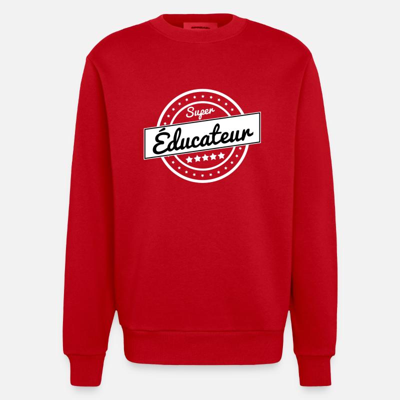 Super éducateur - blanc - Sweat bio épais oversize fabriqué en UE - rouge