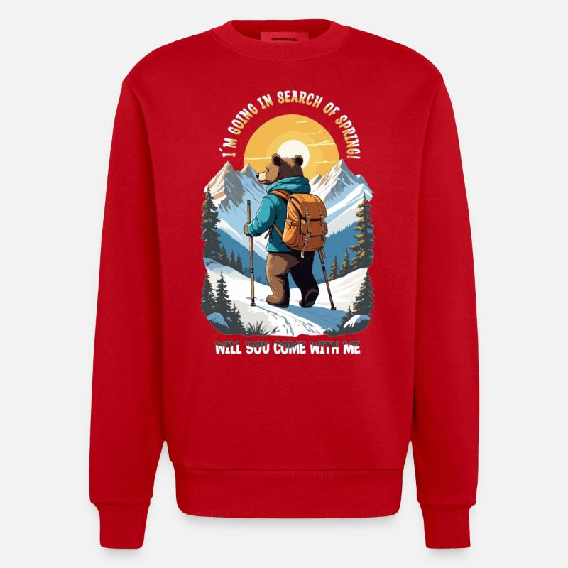 L’ours cherche le printemps - Sweat bio épais oversize fabriqué en UE - rouge