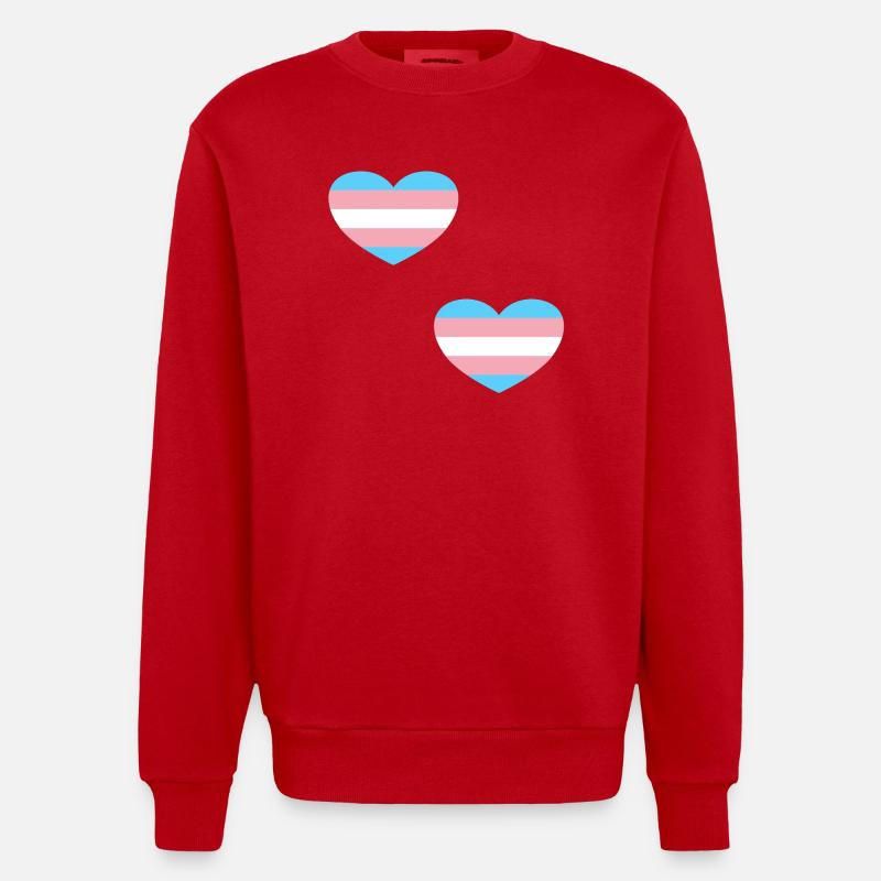 Coeurs de drapeau trans - Sweat bio épais oversize fabriqué en UE - rouge