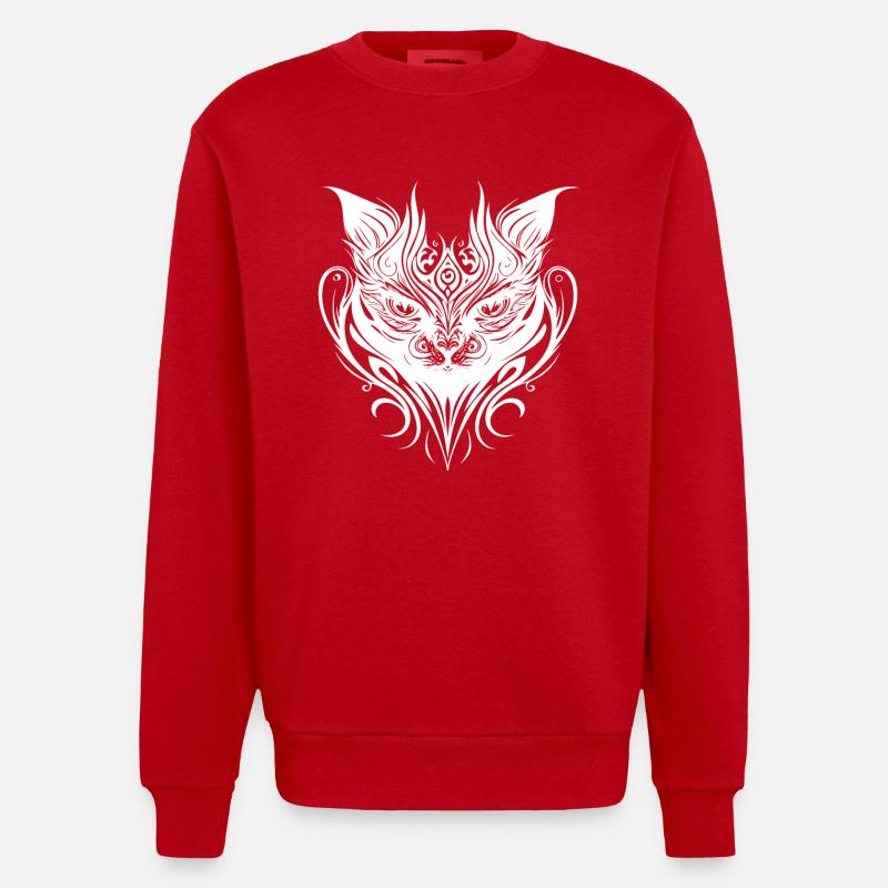 Chat de tatouage tribal - Sweat bio épais oversize fabriqué en UE - rouge