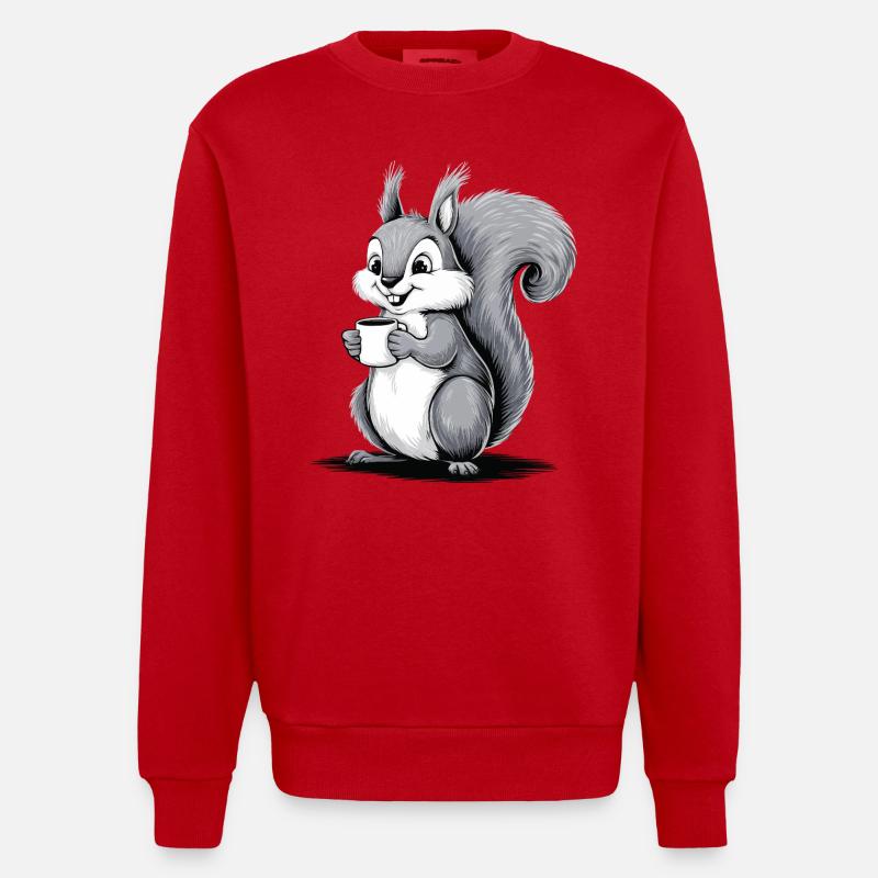 Eichhörnchen Eichhörnchen Kaffee trinken Koffein - Heavyweight Oversized Organic Crew Neck Made in EU - Rot
