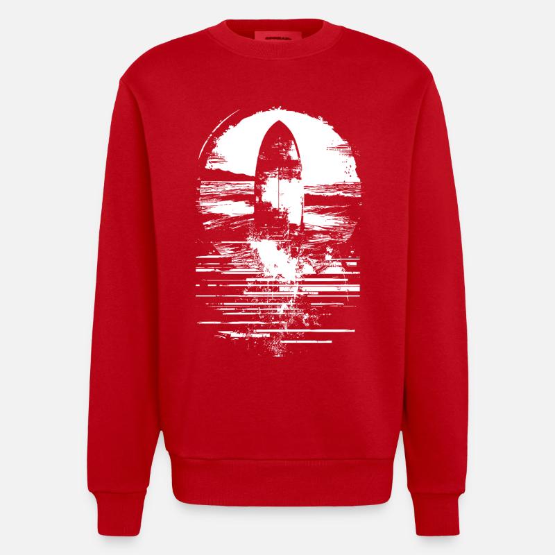 Dessin de planche de surf - Sweat bio épais oversize fabriqué en UE - rouge