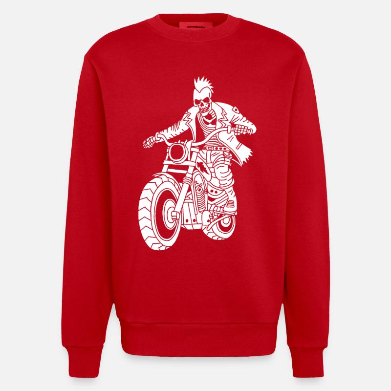 Hell Biker (Weiß) - Heavyweight Oversized Organic Crew Neck Made in EU - Rot