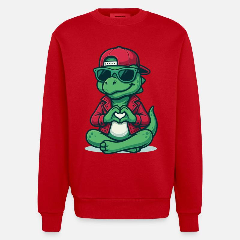 Vibrations de cœur de dinosaure - Sweat bio épais oversize fabriqué en UE - rouge