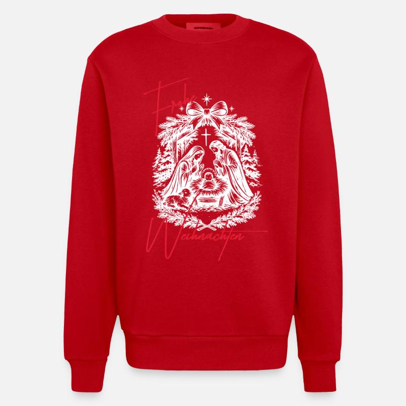 Weihnachtskrippe Schwarz Weiß - Heavyweight Oversized Organic Crew Neck Made in EU - Rot