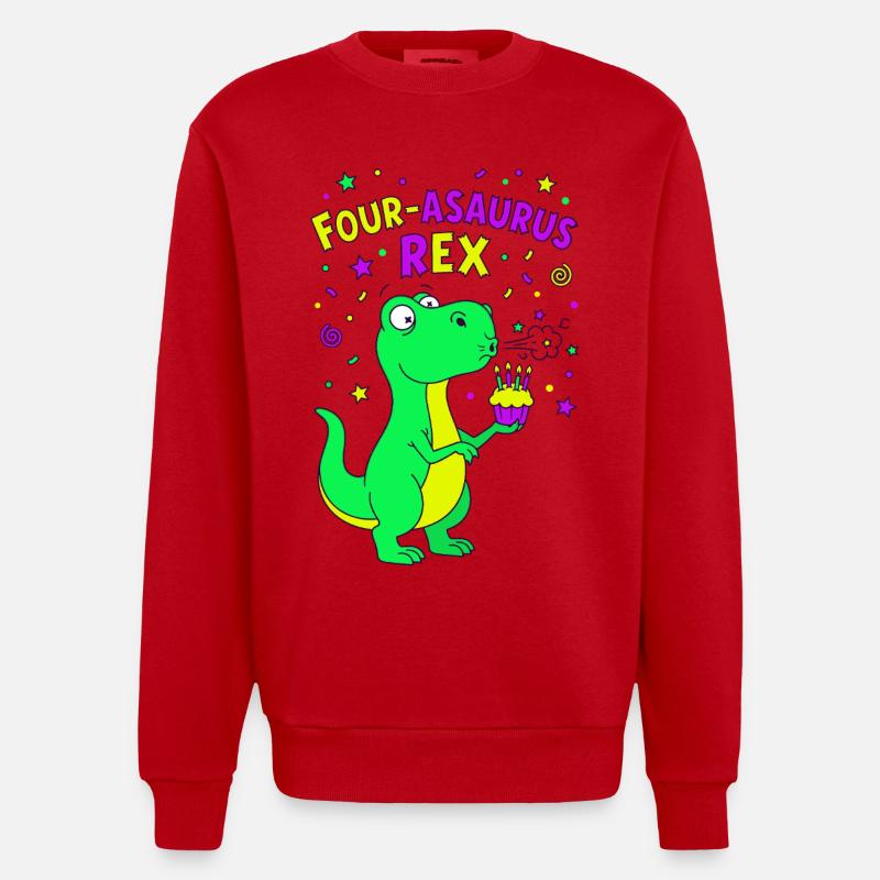 4e anniversaire du Quatre-Asaurus Rex - Sweat bio épais oversize fabriqué en UE - rouge