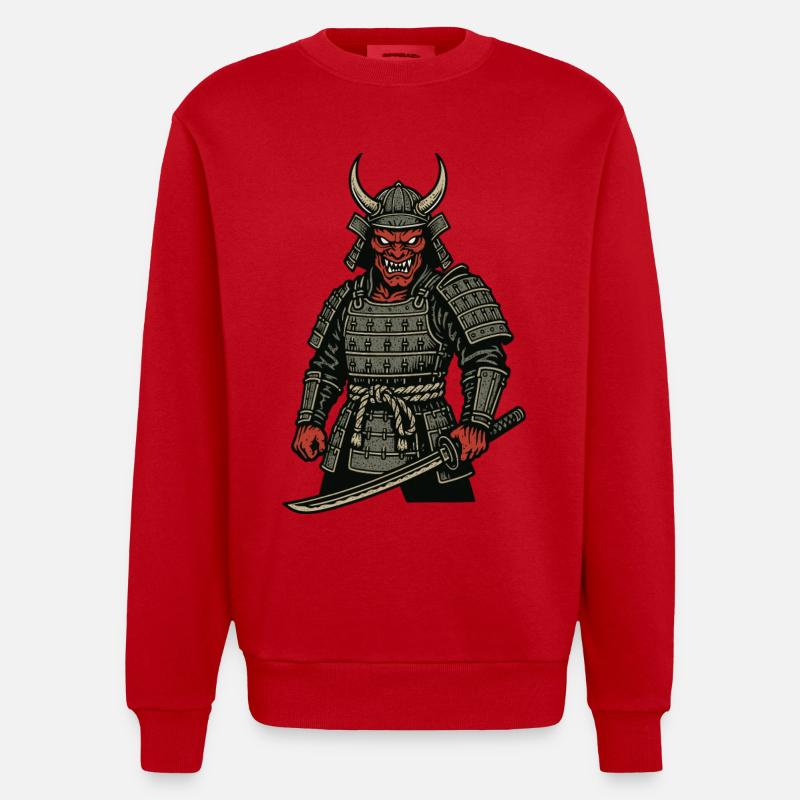 Oni Samurai - Dämonischer Krieger - Heavyweight Oversized Organic Crew Neck Made in EU - Rot